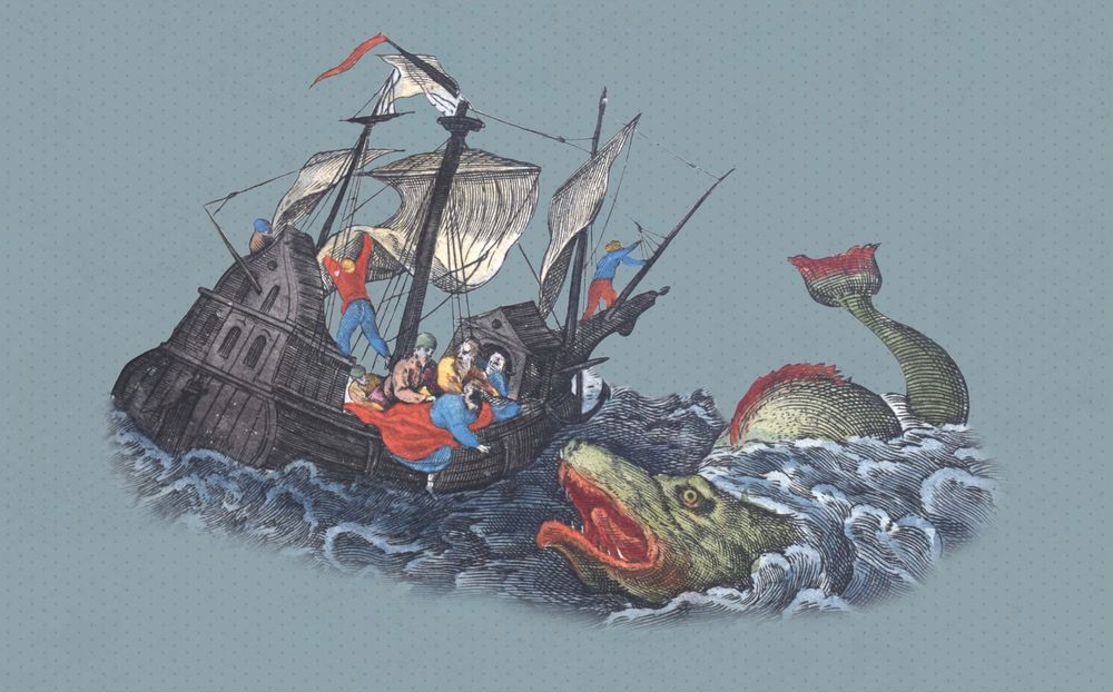 A huge sea fish attacks Jonah's boat